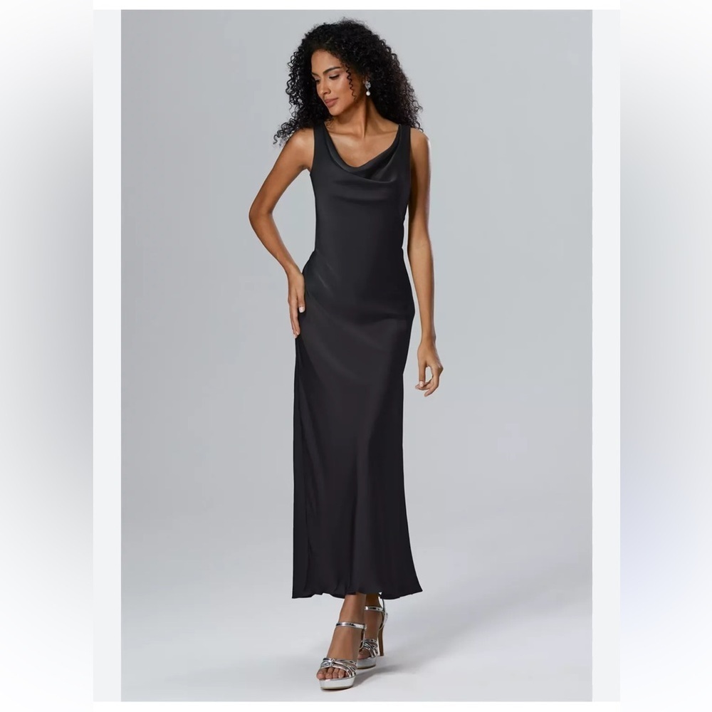 Revolve Protagonist black draped slip dress